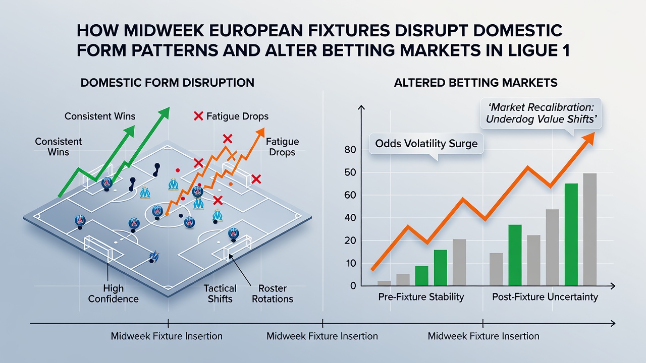 Betting market charts showing odds movement around European fixture weeks in Ligue 1